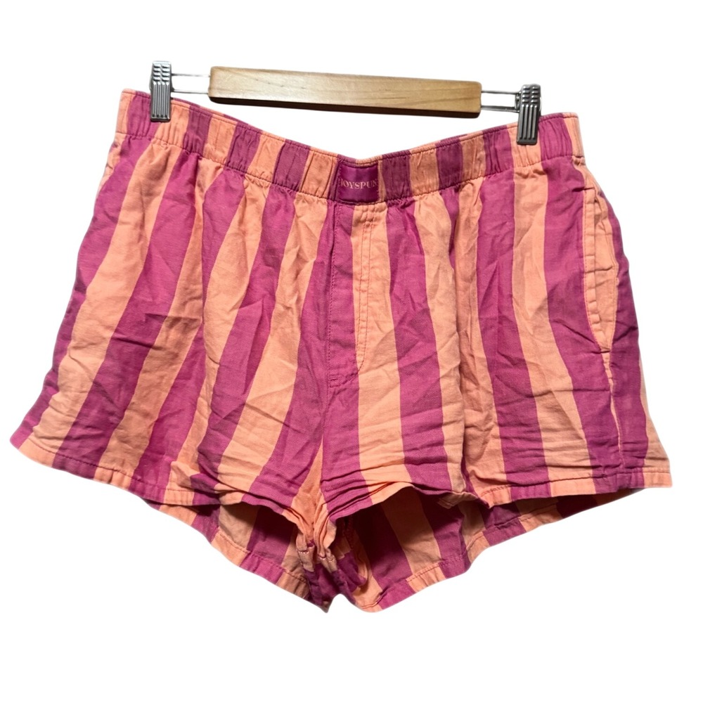 Joyspun Pajama Shorts Womens L 12-14 Pink Orange Striped Excellent Sleepwear